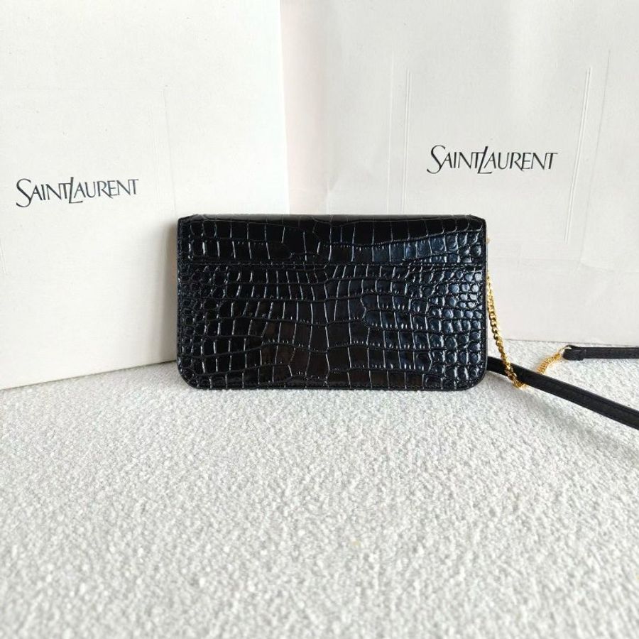 YSL 黑金鱷魚壓紋woc鏈條包 18*9*2.5 98新配件塵袋-4