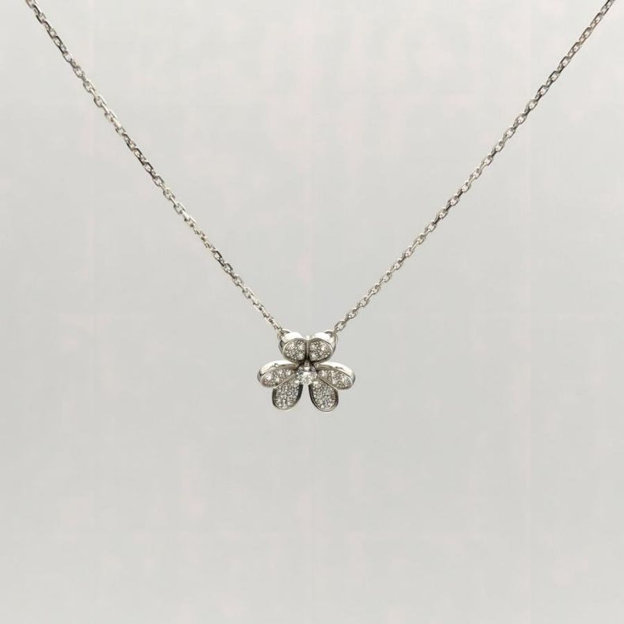 VAN CLEEF&ARPELS Frivole花朵項鏈迷你滿鑽18K白金/鑽石-1