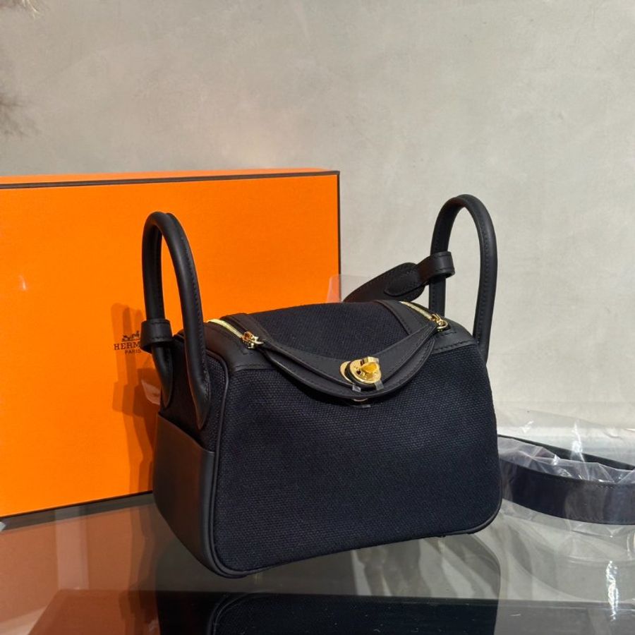 HERMES Mini Lindy ll - Noir 89 帆布黑金 G-1