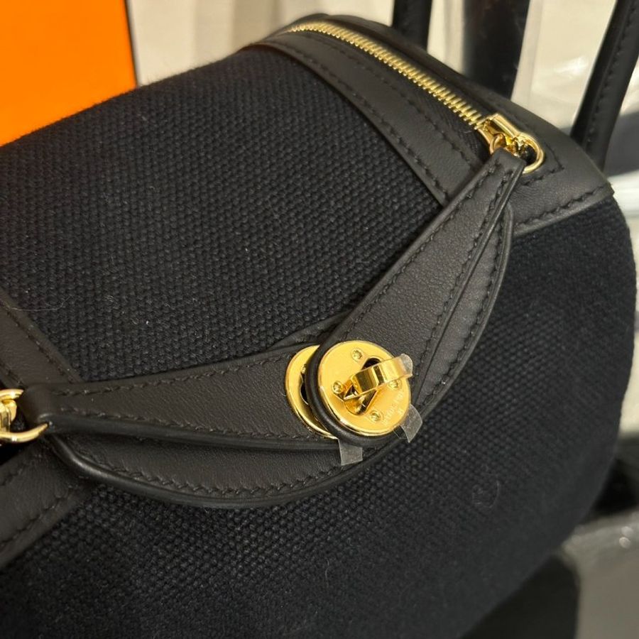 HERMES Mini Lindy ll - Noir 89 帆布黑金 G-5