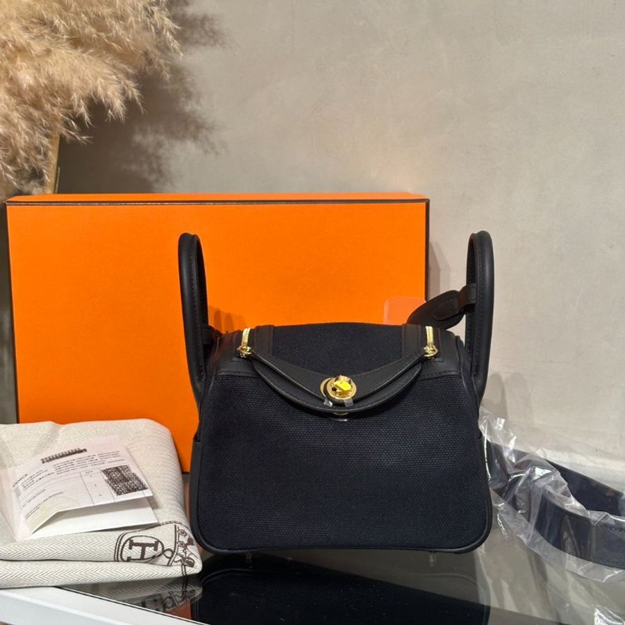 HERMES Mini Lindy ll - Noir 89 帆布黑金 G-8