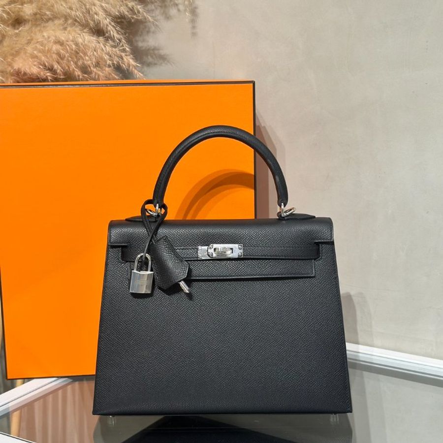 HERMES Kelly 25 - Noir 89 黑銀 G-0