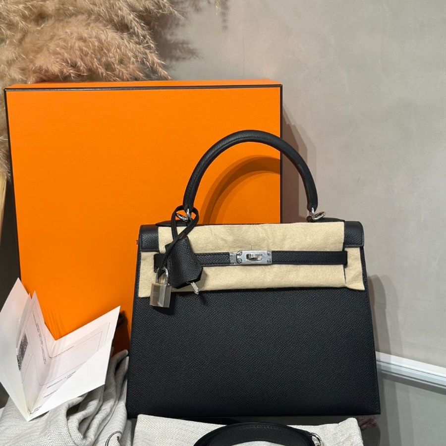 HERMES Kelly 25 - Noir 89 黑銀 G-11