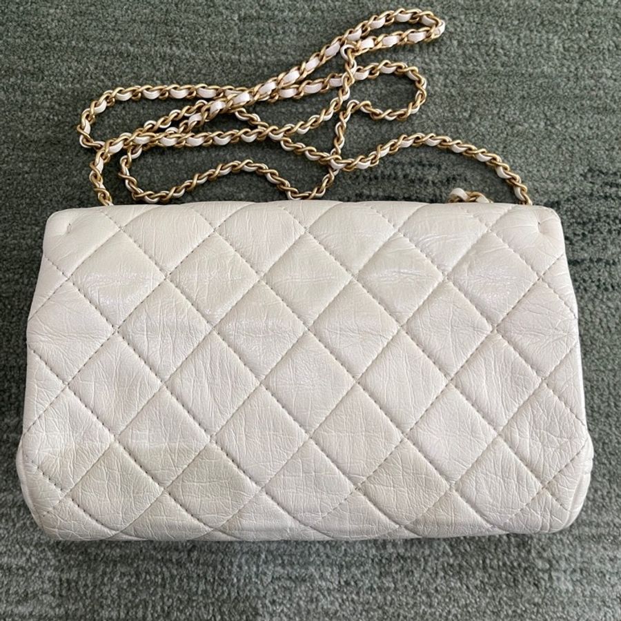 CHANEL/香奈兒22C白金皺紋羊皮CF大mini 白金配色百搭又溫柔-1