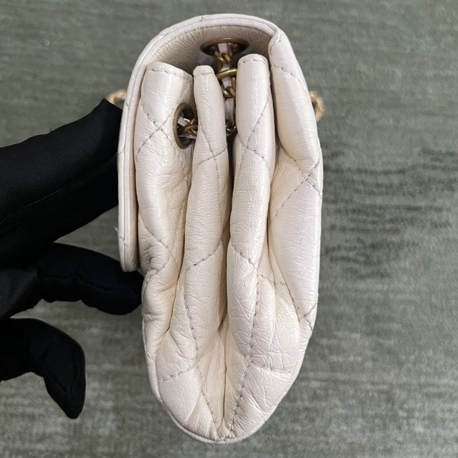 CHANEL/香奈兒22C白金皺紋羊皮CF大mini 白金配色百搭又溫柔-2