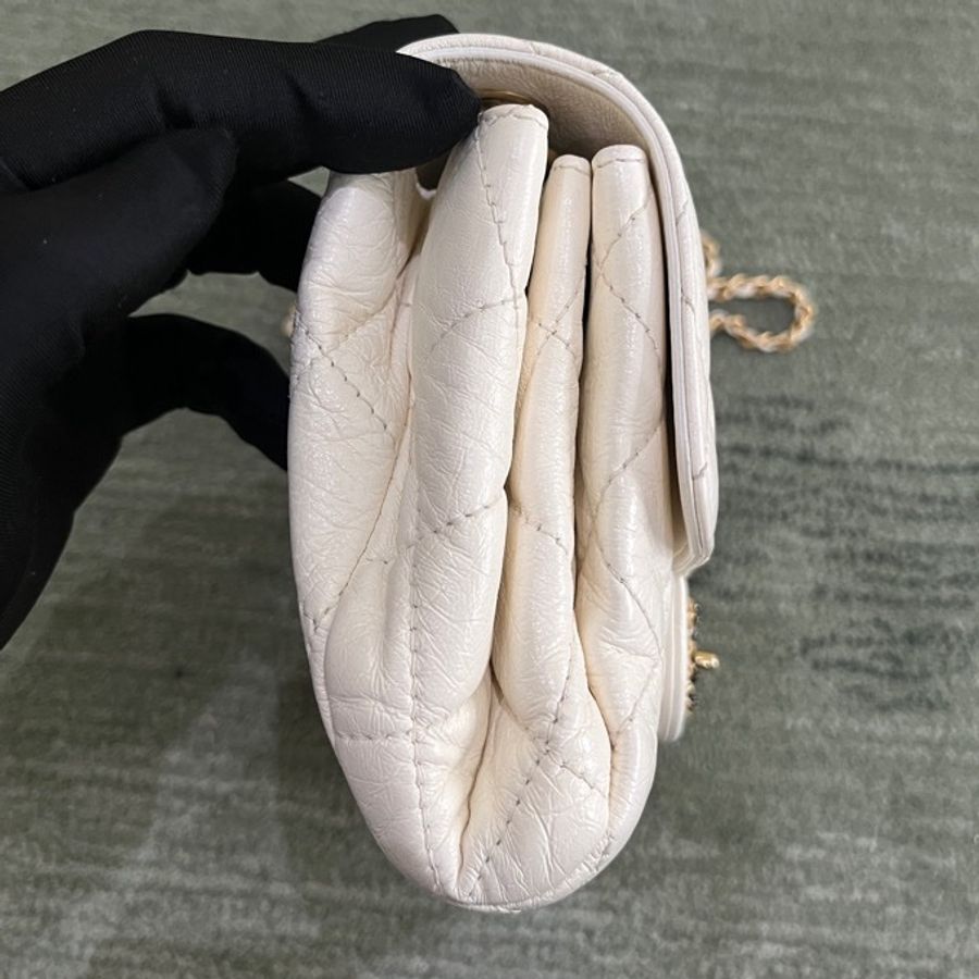 CHANEL/香奈兒22C白金皺紋羊皮CF大mini 白金配色百搭又溫柔-3
