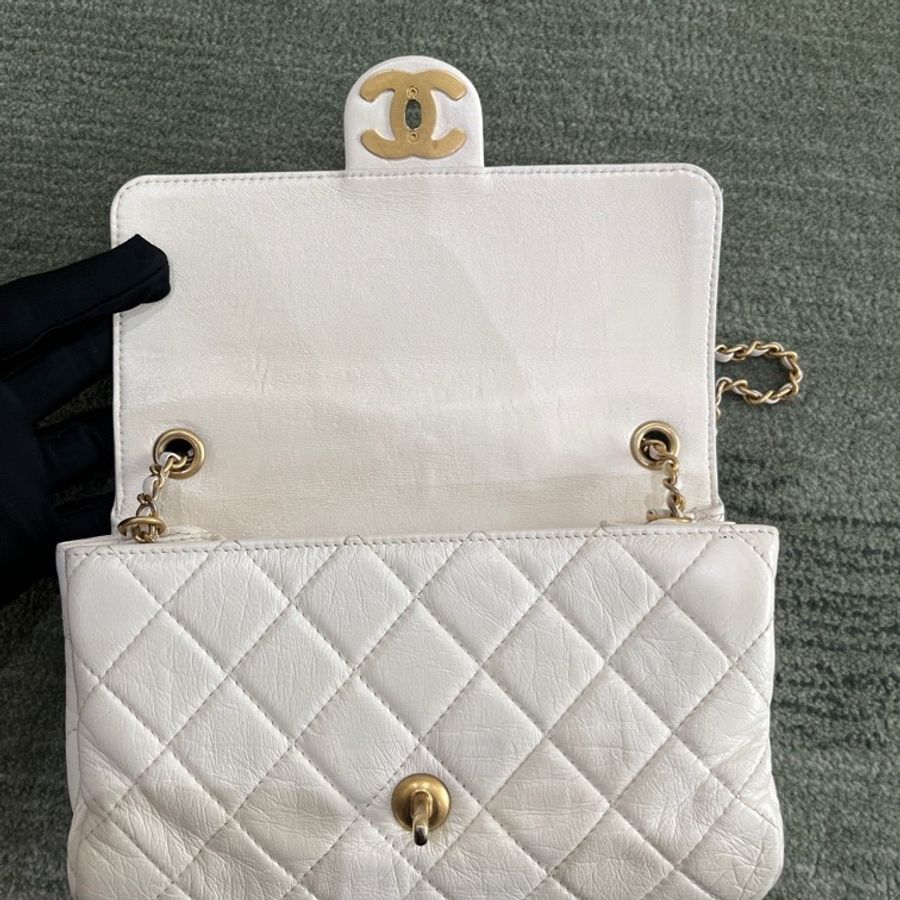 CHANEL/香奈兒22C白金皺紋羊皮CF大mini 白金配色百搭又溫柔-5