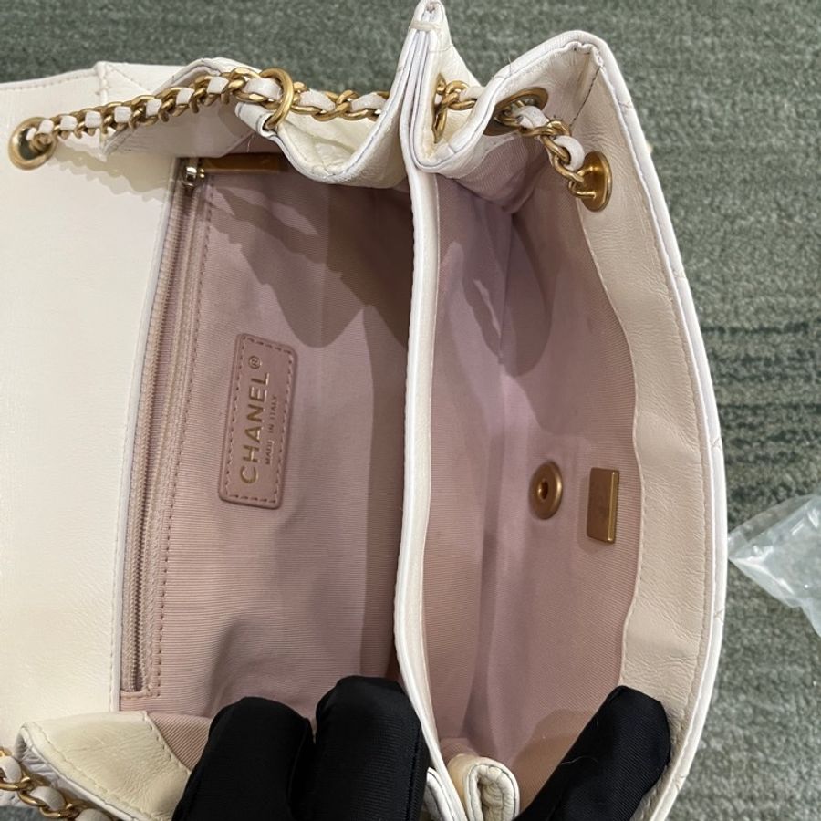 CHANEL/香奈兒22C白金皺紋羊皮CF大mini 白金配色百搭又溫柔-6