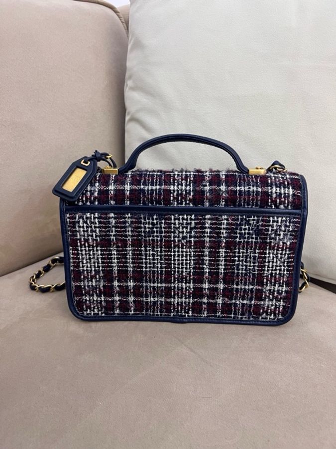 芯片款 CHANEL香奈兒 22K秋冬 雙C Logo皮穿鏈肩帶 羊毛斜紋軟呢金屬 口蓋包鏈條包手提斜挎包 小號-2