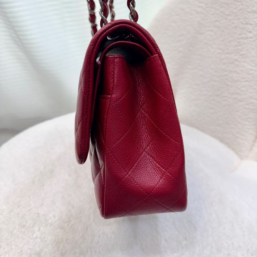 Chanel 香奈兒 紅色 荔枝皮 Classic Jumbo Coco 30 肩背包 鍊帶包 銀釦 A58600-4