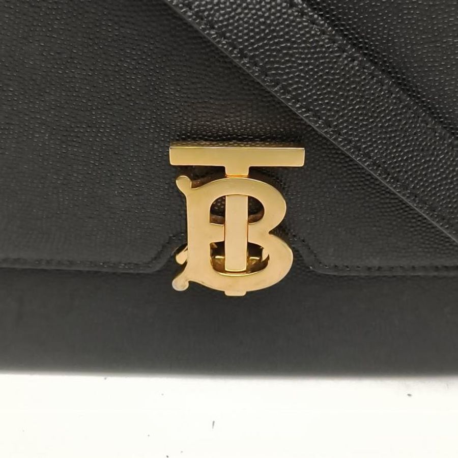 Burberry 黑色牛皮金扣經典TB標誌斜挎包-4