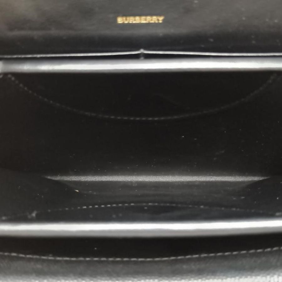 Burberry 黑色牛皮金扣經典TB標誌斜挎包-5