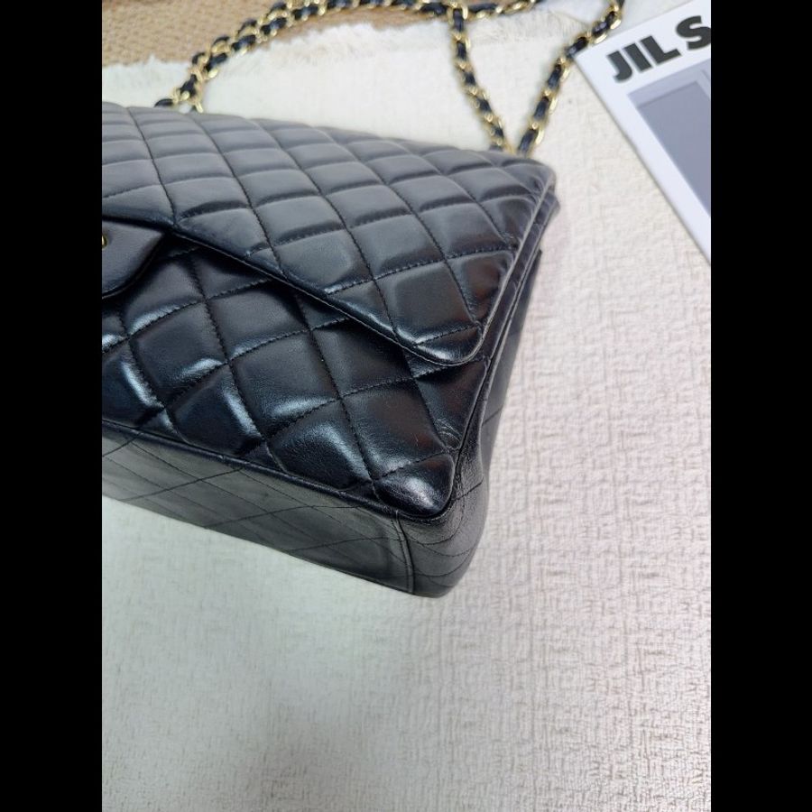 CHANEL CF Maxi 黑金羊皮口蓋包-6