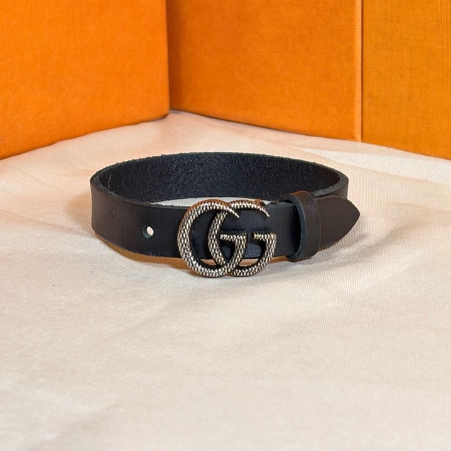 🔥超級好看 Gucci 古馳 馬夢大雙G皮革黑手環-1