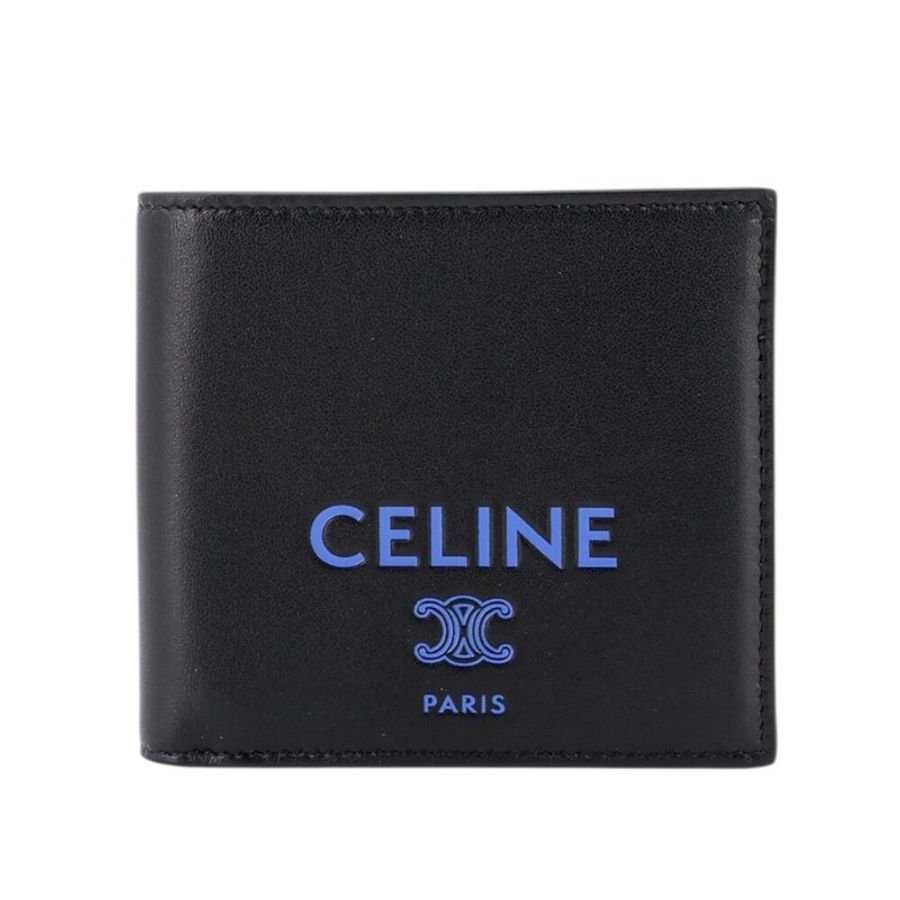 【CELINE】Logo Bi-fold 羊皮 零錢包 卡夾 皮夾 短夾 黑色 藍色 10B653R24.GLK0-0