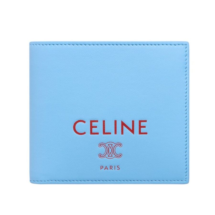 【CELINE】Logo Bi-fold 羊皮 零錢包 卡夾 皮夾 短夾 天空藍色 ☆色 10C873R24.GLK5-0