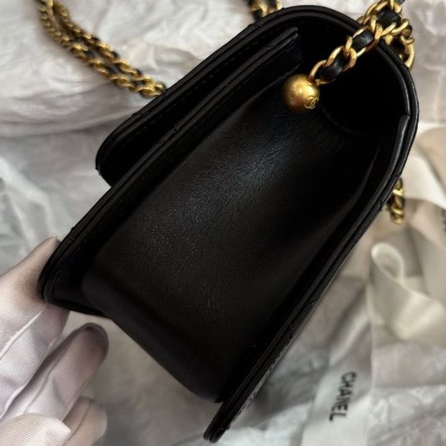 近全新 香奈兒/Chanel 雙金珠口蓋鏈條包 芯片款-3
