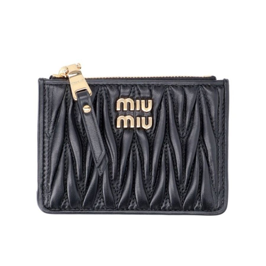 【MIU MIU】Matelasse 納帕軟皮 拉鍊 皮夾 短夾 卡夾 零錢包 黑色 5MC093-0