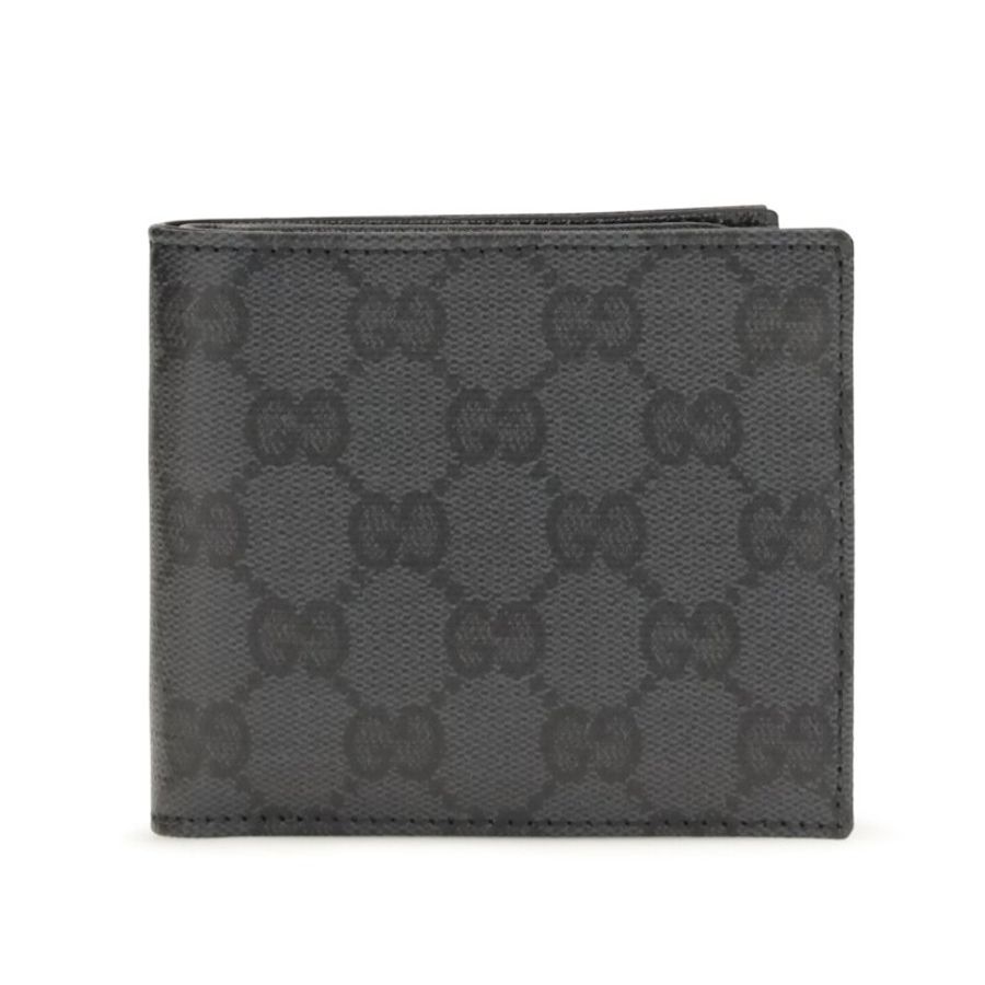 【GUCCI 古馳】Essence Bi-Fold GG帆布 皮革 雙折 卡夾 皮夾 短夾 黑色 876390-0