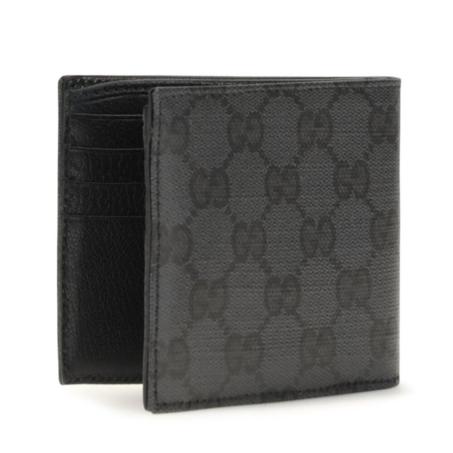 【GUCCI 古馳】Essence Bi-Fold GG帆布 皮革 雙折 卡夾 皮夾 短夾 黑色 876390-2