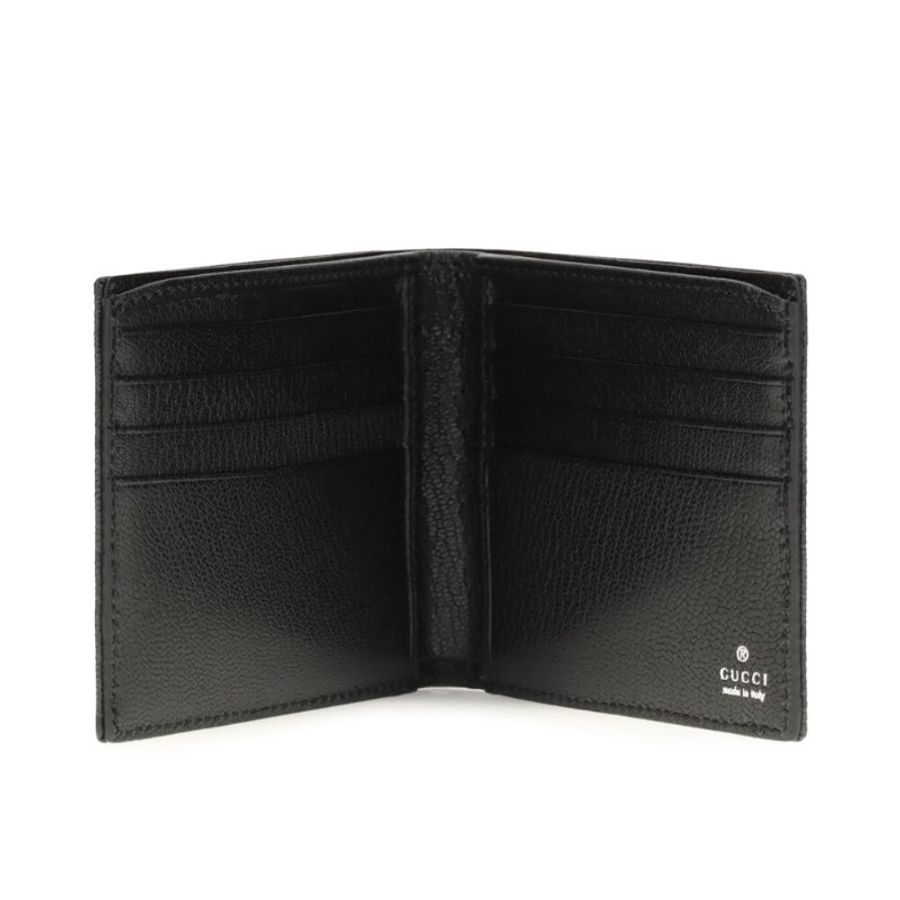 【GUCCI 古馳】Essence Bi-Fold GG帆布 皮革 雙折 卡夾 皮夾 短夾 黑色 876390-4