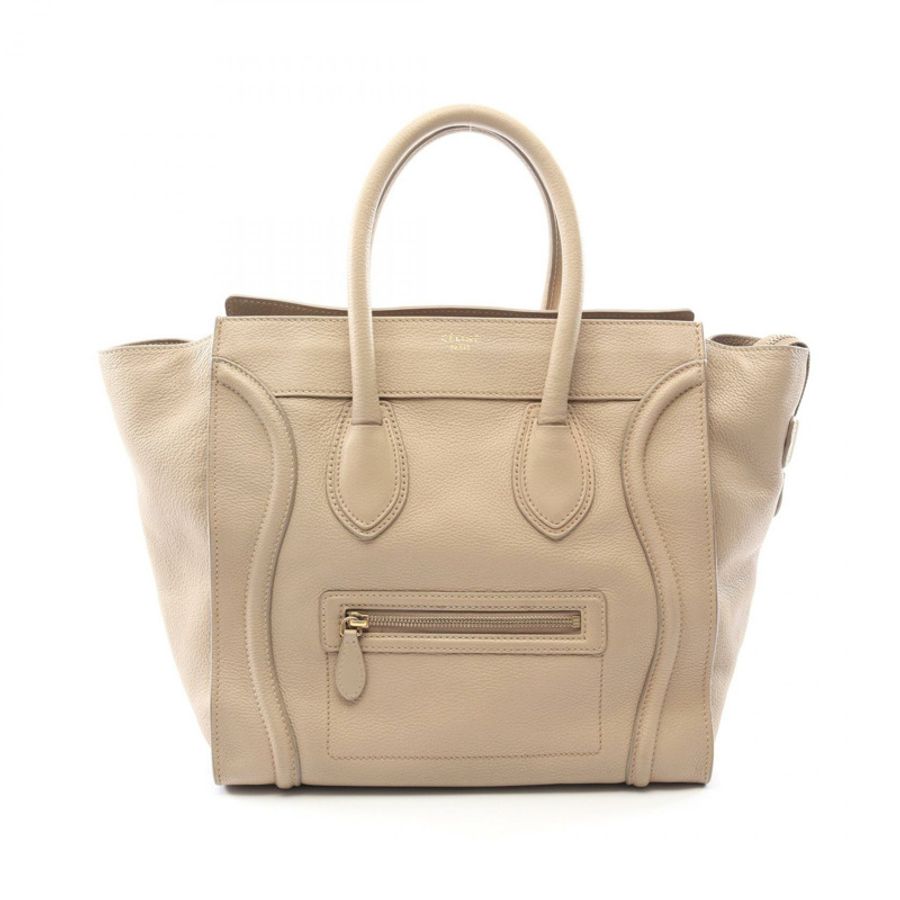 CELINE Luggage迷你購物手提包 165213 皮革 米色 二手 女士-0