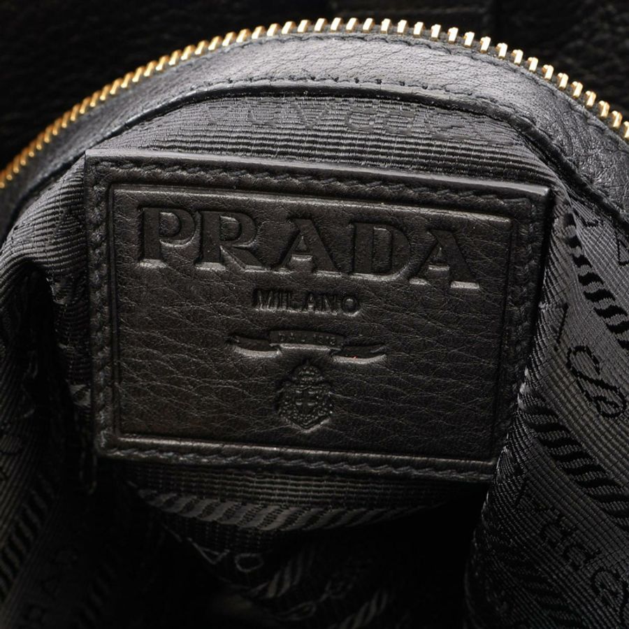 PRADA 標誌單肩斜背包，黑色皮革，二手女款-3
