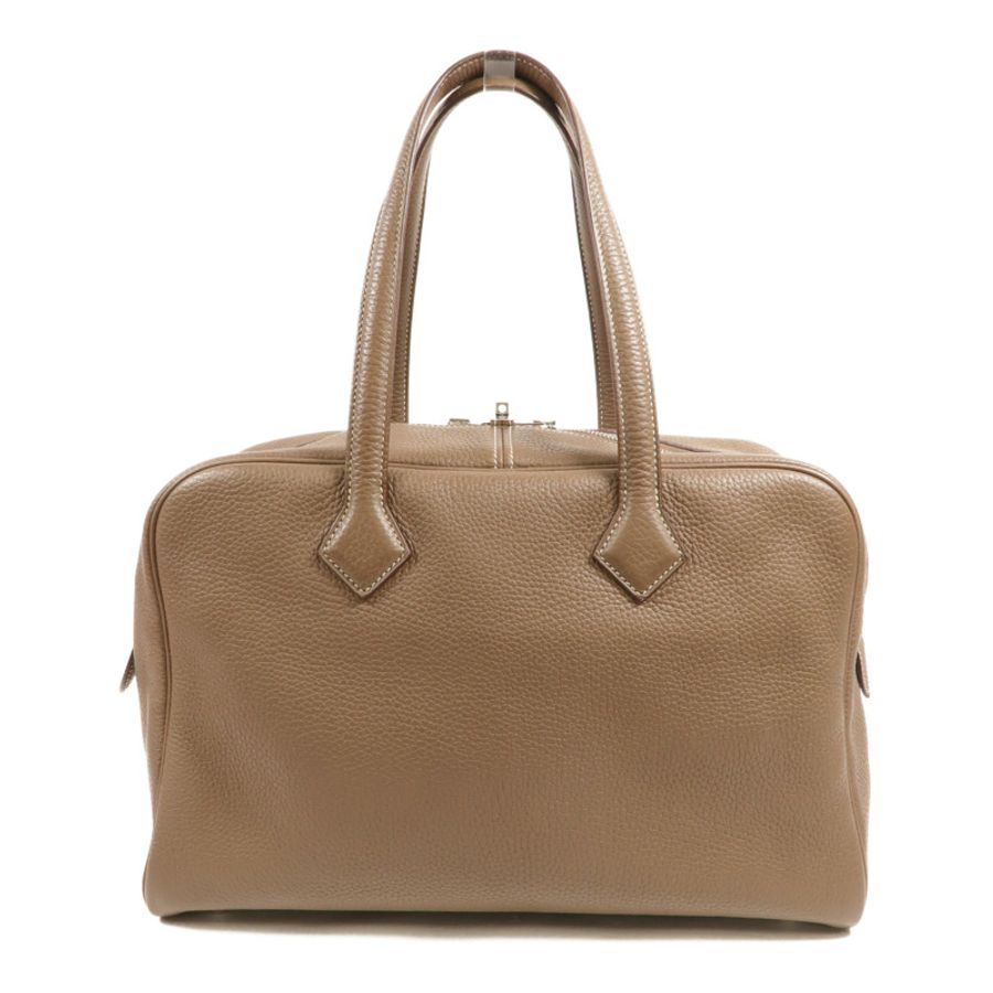 HERMES Clemence皮革Victoria 35手挽袋Etoupe-1
