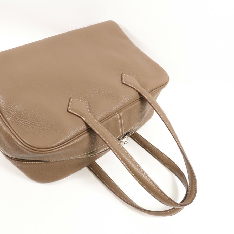 HERMES Clemence皮革Victoria 35手挽袋Etoupe-5