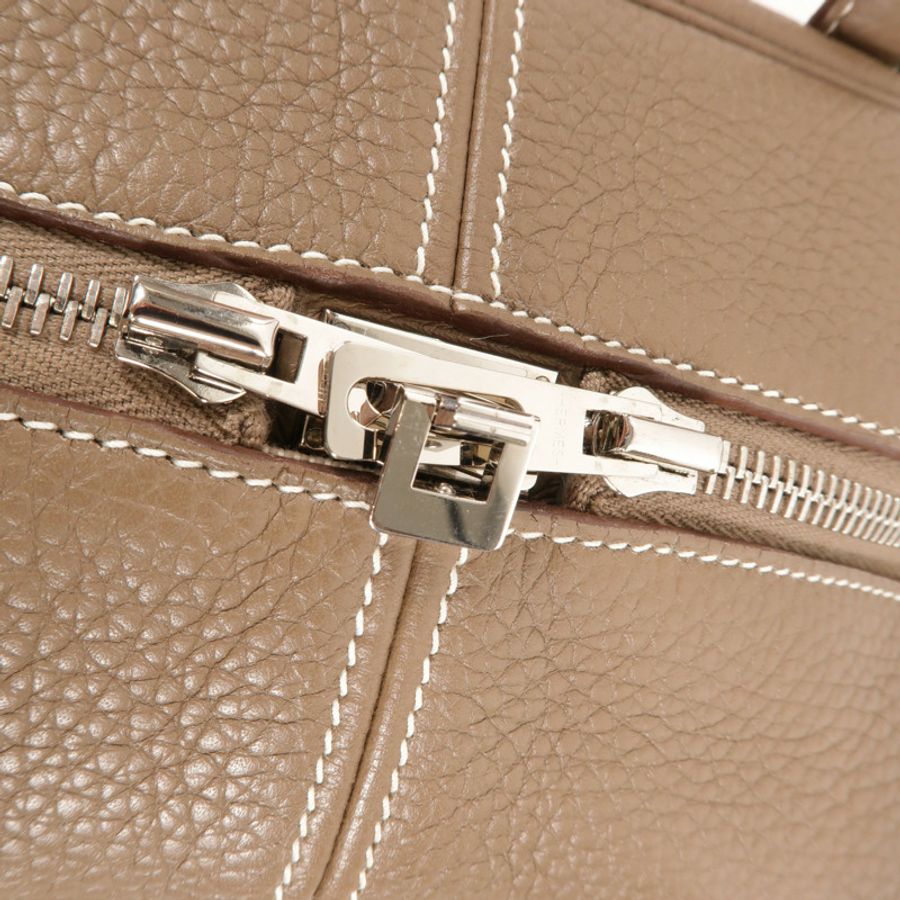 HERMES Clemence皮革Victoria 35手挽袋Etoupe-6