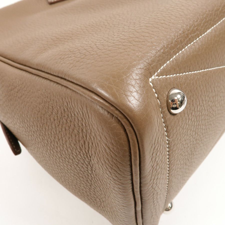 HERMES Clemence皮革Victoria 35手挽袋Etoupe-11