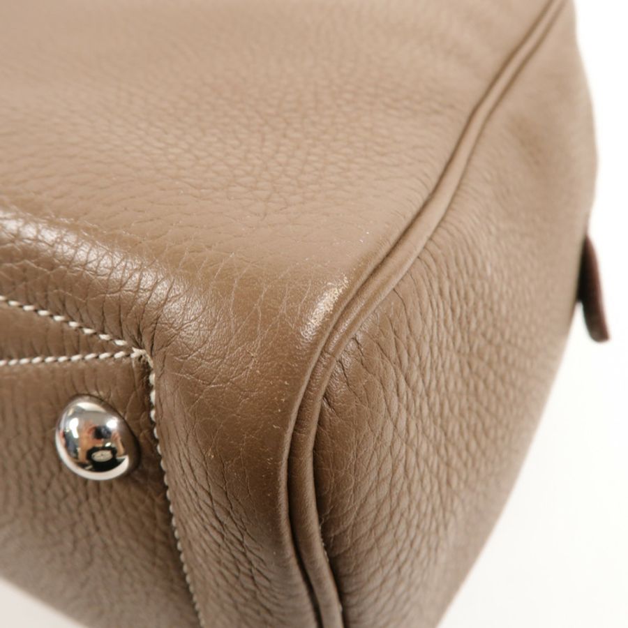 HERMES Clemence皮革Victoria 35手挽袋Etoupe-13