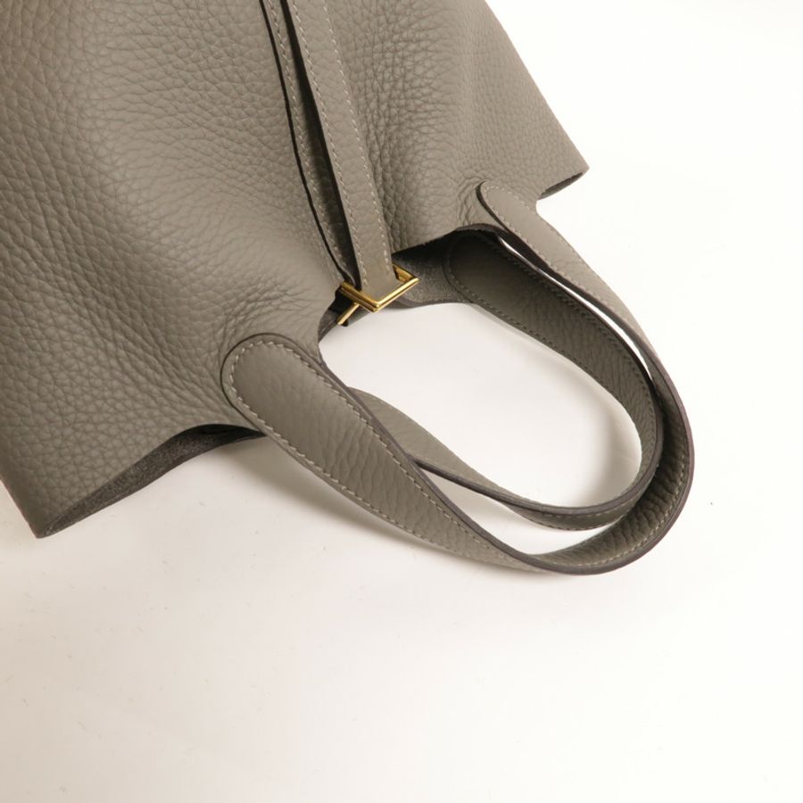 HERMES Clemence皮革Picotin PM手挽袋Gris Meyer-5