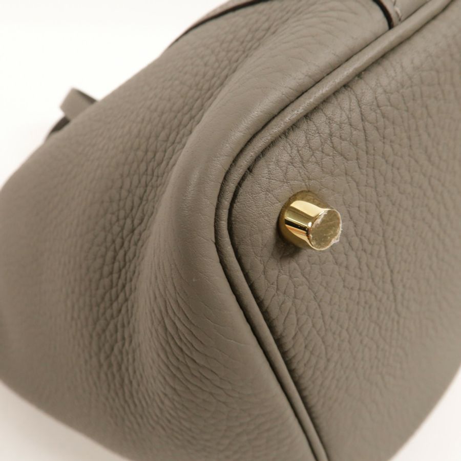 HERMES Clemence皮革Picotin PM手挽袋Gris Meyer-11