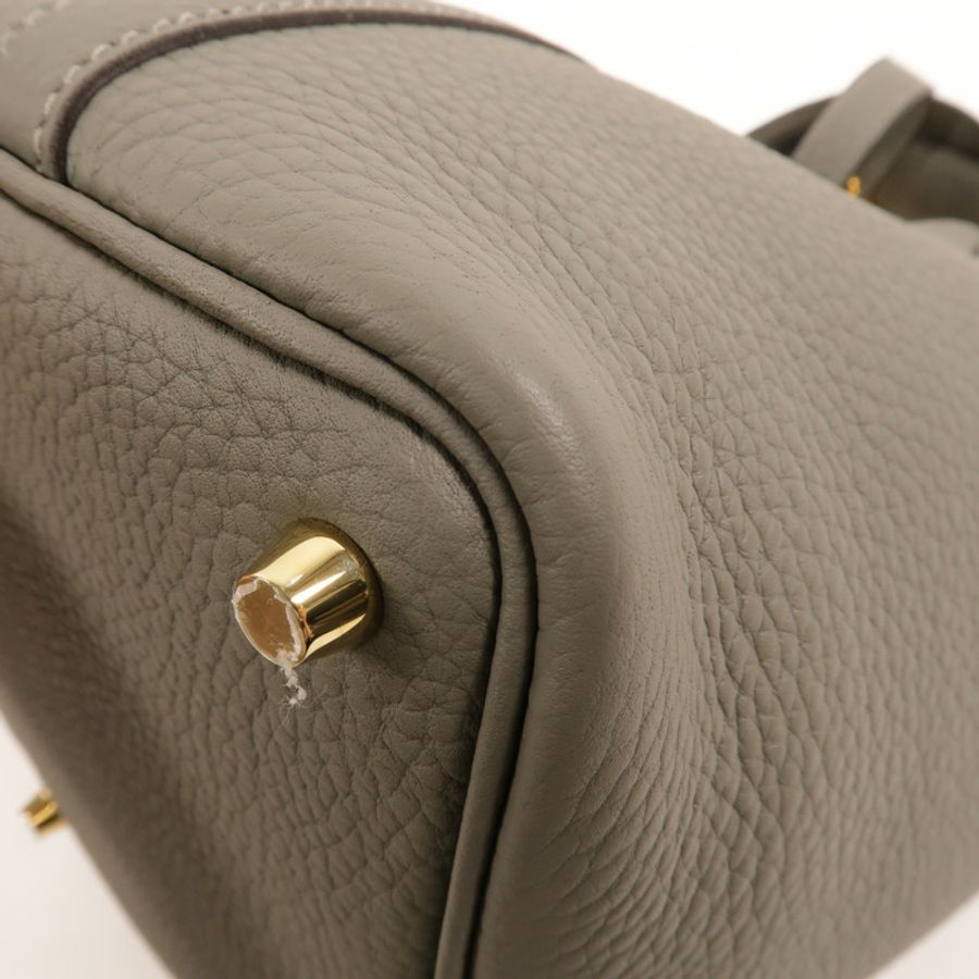 HERMES Clemence皮革Picotin PM手挽袋Gris Meyer-14