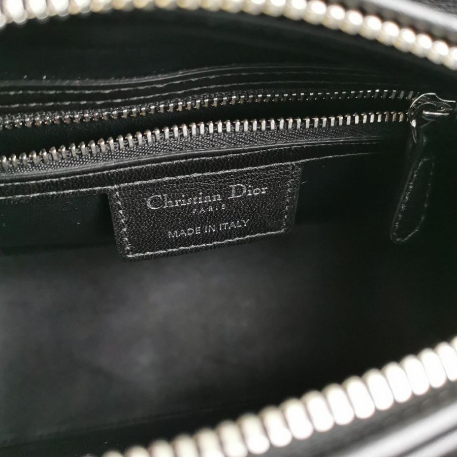 Dior Lady Dior戴妃包中號羊皮藤格紋字母Logo吊飾手提包-6