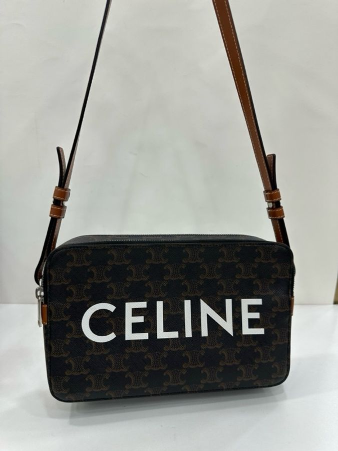 Celine賽琳凱旋門老花 中型相機郵差包 底長23 cm-6