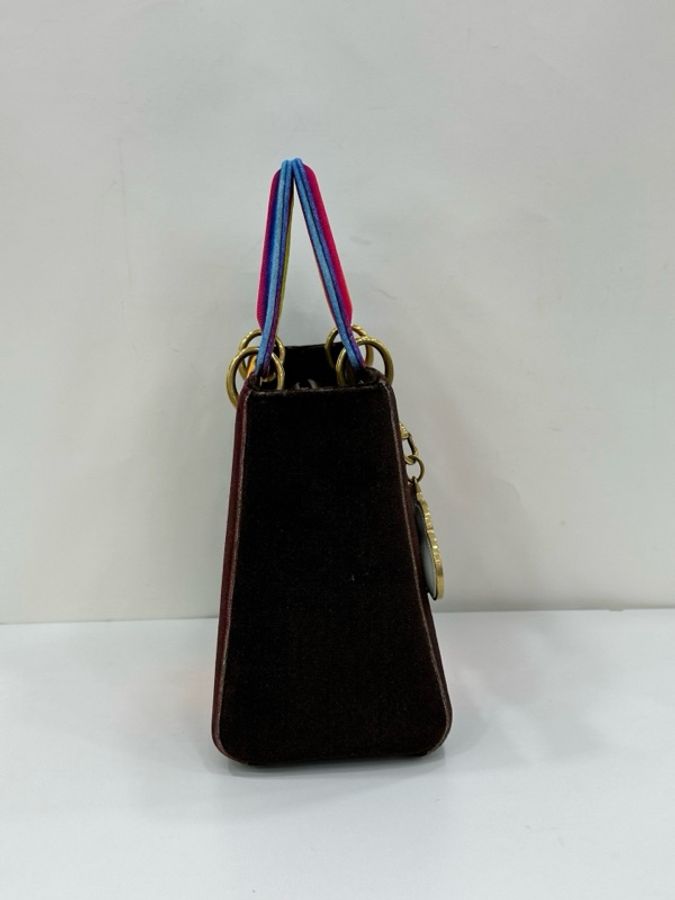 Dior/迪奧限量款太陽之翼絲絨中型戴妃包 Dior & FRIEDRICH KUNATH 限量合作款 包身3D漫畫設計 畫面是 I kiss U 黃昏 雲朵 限量小鏡子 包身內裡 塗鴉-3