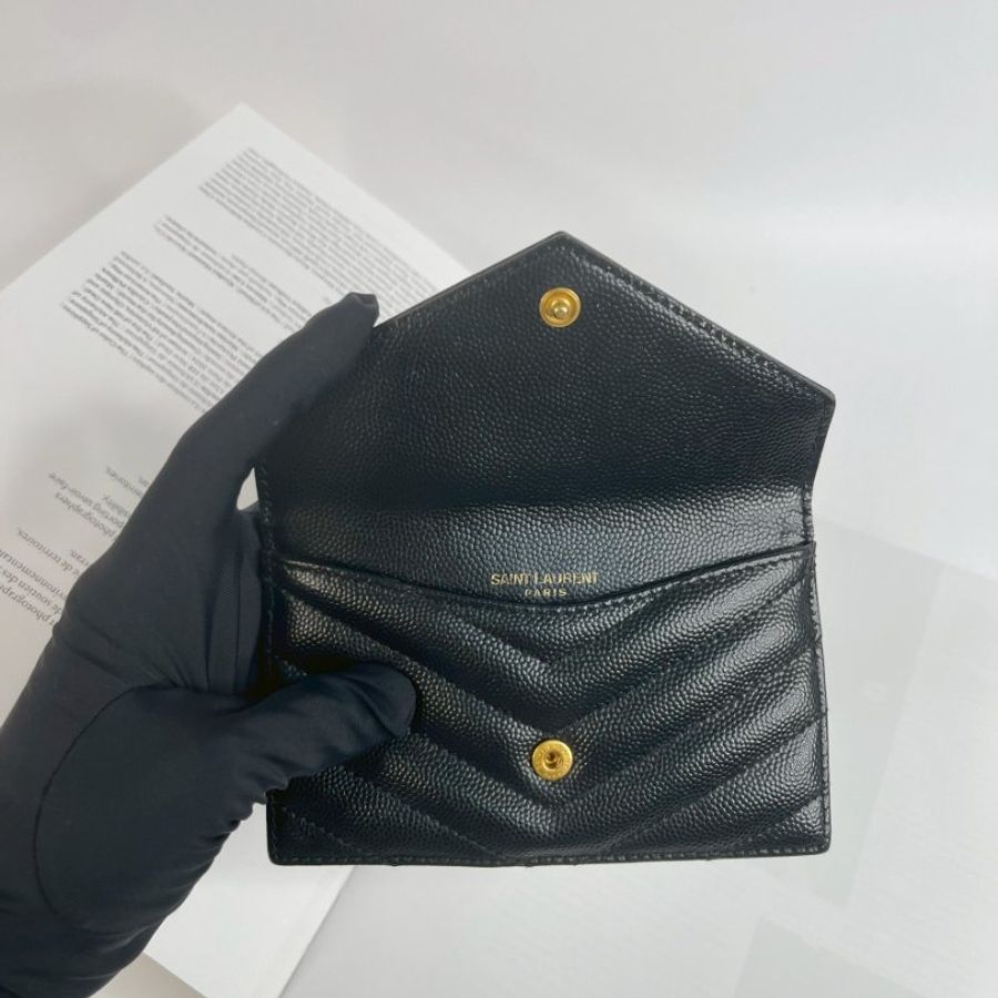 YSL 粒面壓紋拉鍊卡片套 黑金-2