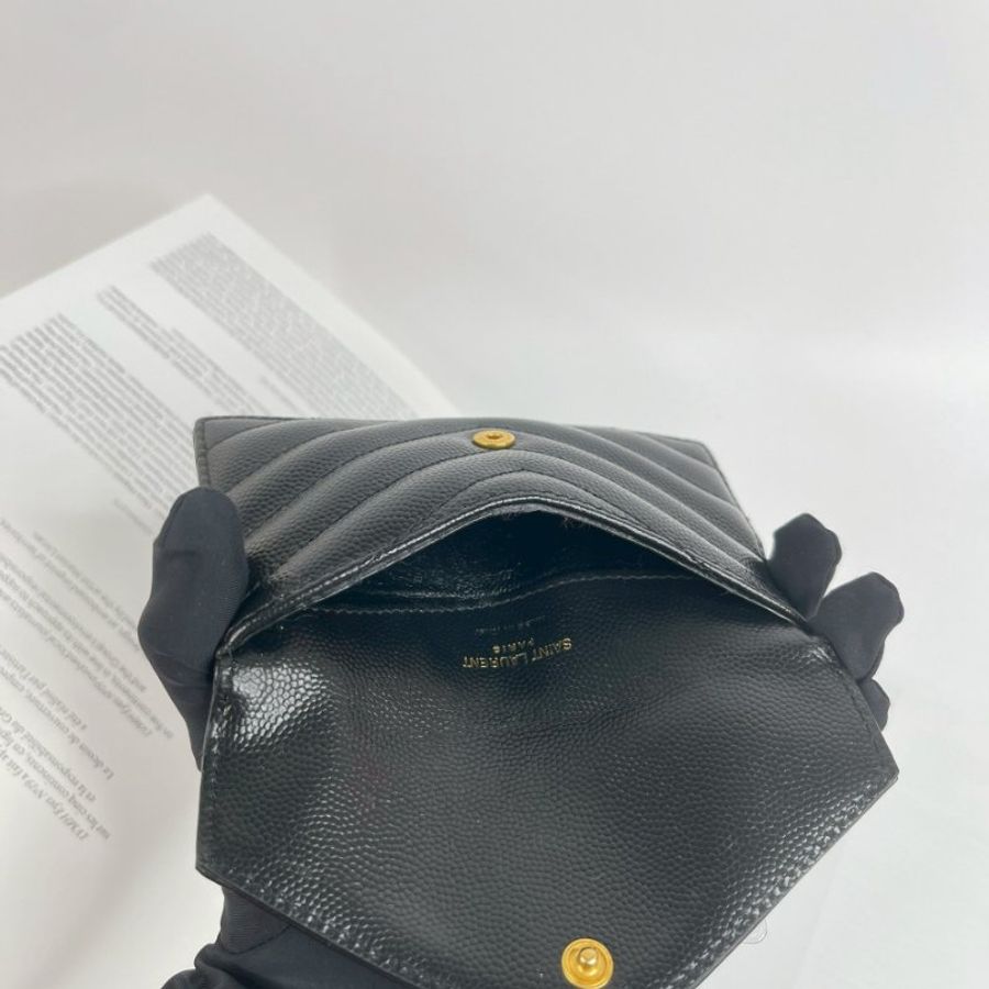 YSL 粒面壓紋拉鍊卡片套 黑金-3