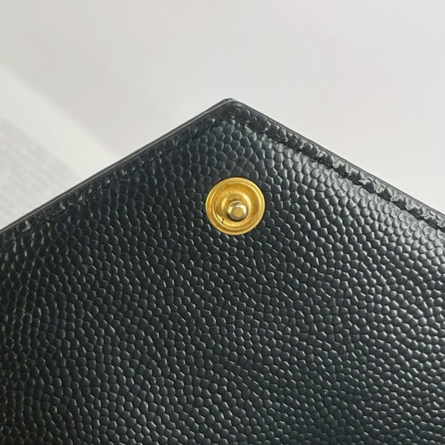YSL 粒面壓紋拉鍊卡片套 黑金-8