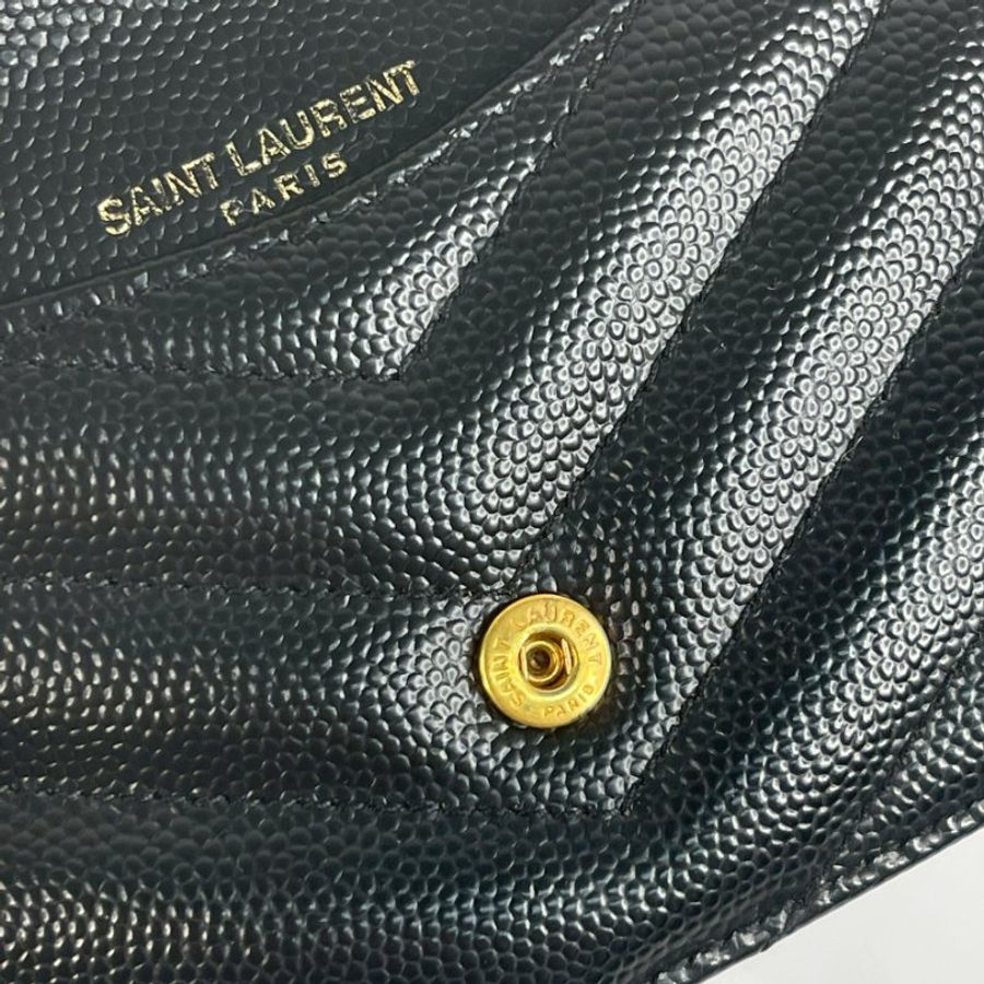 YSL 粒面壓紋拉鍊卡片套 黑金-9
