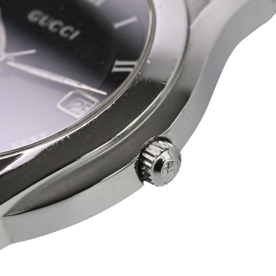 GUCCI 石英錶 5500公尺防水 黑色錶盤 銀色 男士-4
