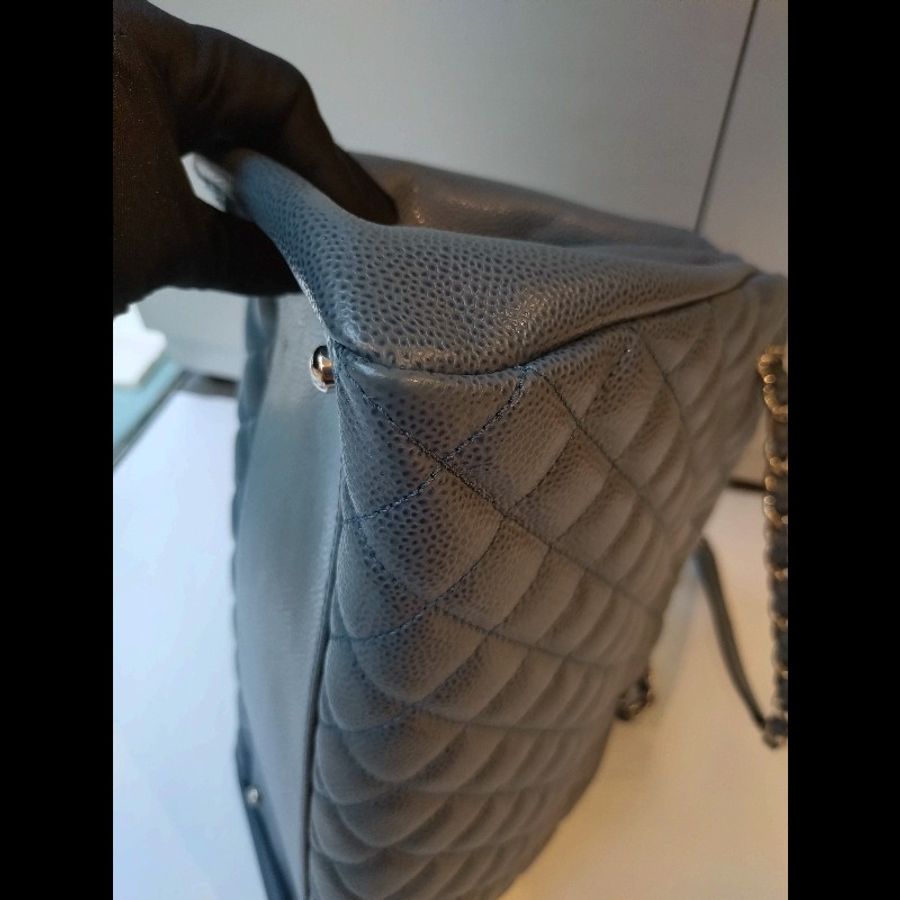 Chanel 銀鍊藍荔枝皮肩側仕女包-13