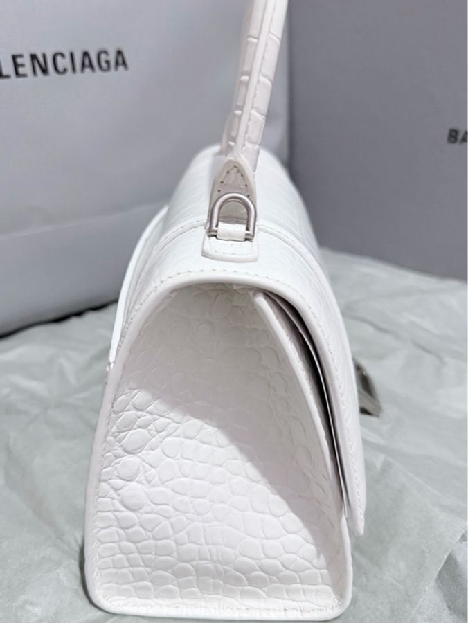 全新Balenciaga/巴黎世家 白銀鱷魚紋沙漏包s 銀扣-3