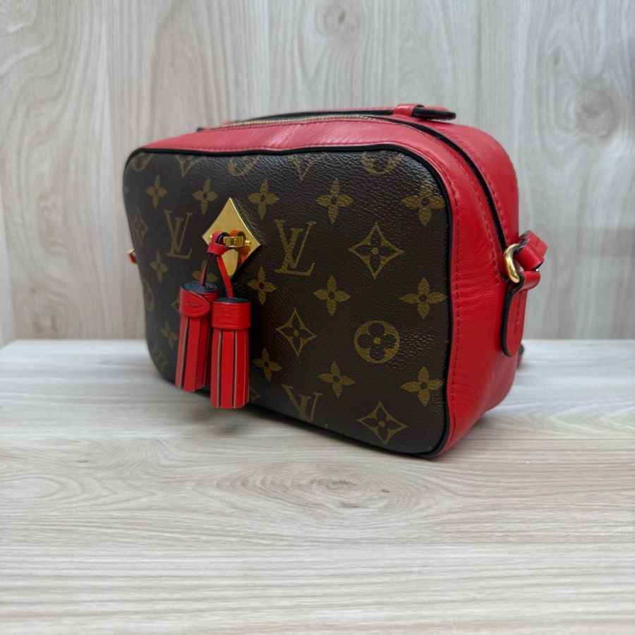 LV 老花紅色邊流蘇拉鏈相機包-3