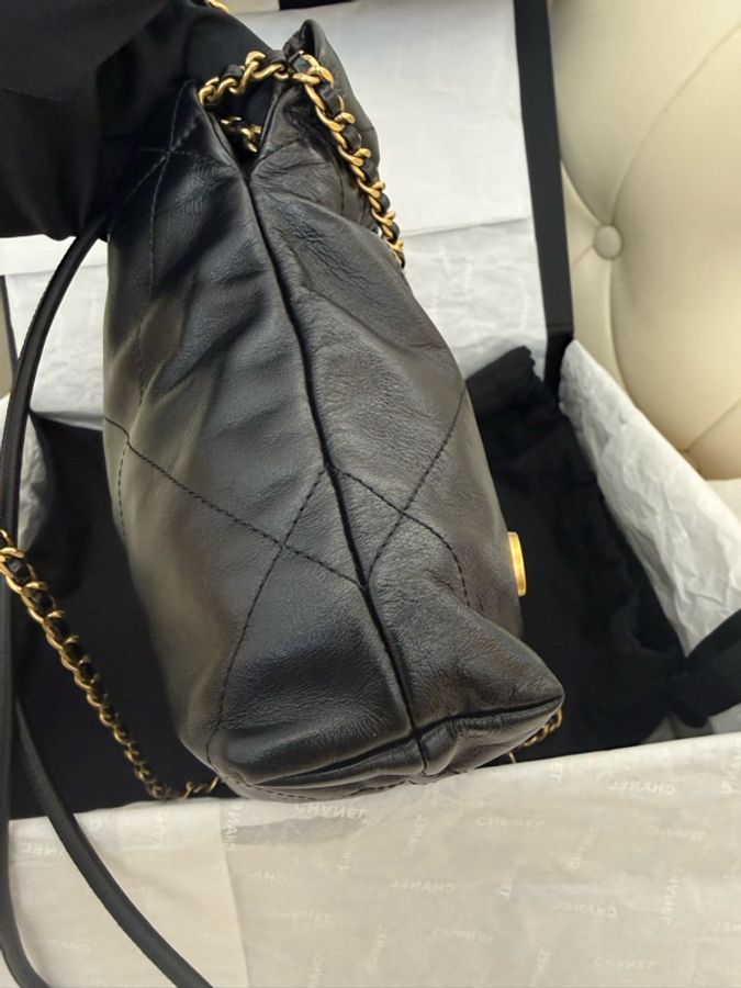 二手CHANEL黑色金字22bag mini 垃圾袋AS3980B 25P-3