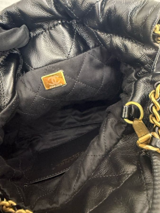 二手CHANEL黑色金字22bag mini 垃圾袋AS3980B 25P-5