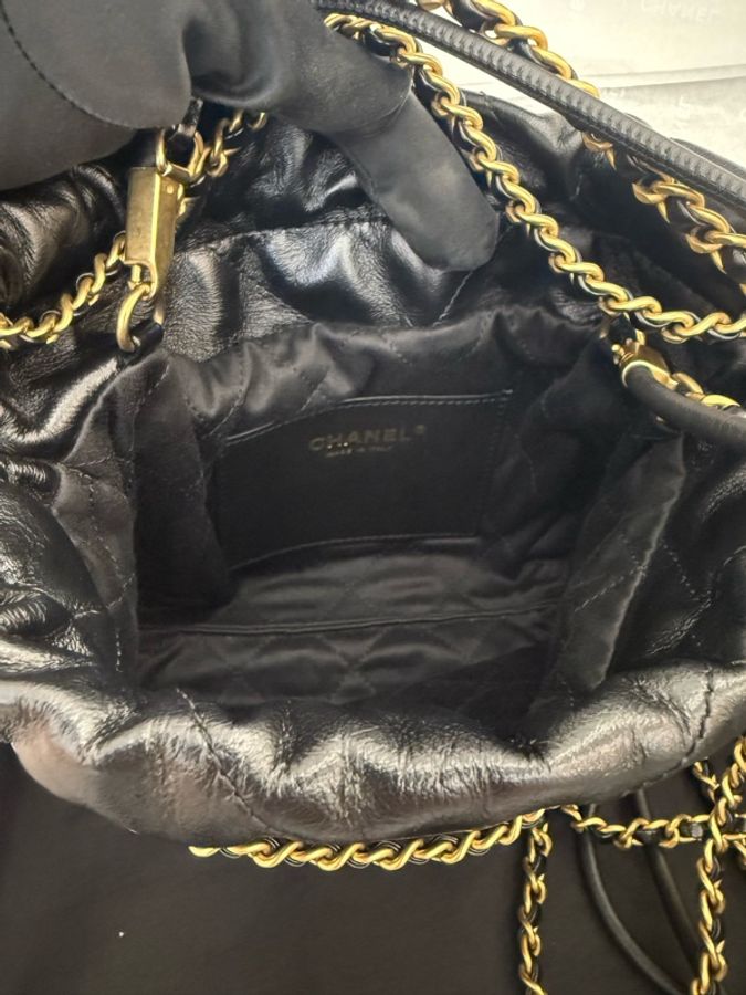 二手CHANEL黑色金字22bag mini 垃圾袋AS3980B 25P-6