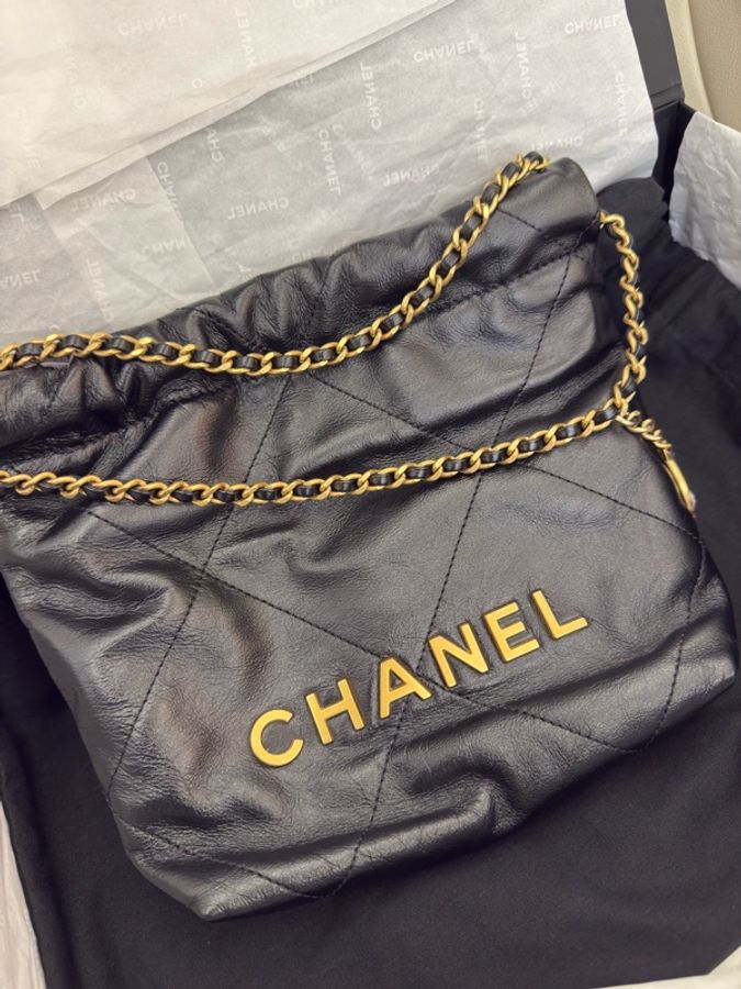 二手CHANEL黑色金字22bag mini 垃圾袋AS3980B 25P-9